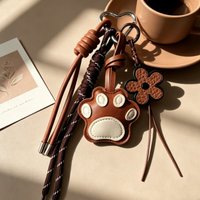 Cute PU Leather Bag Charm Keychain, Braided Cord & Flower Pendant, Kawaii Accessory for Women Bags & Keys