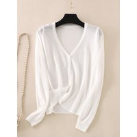 Ice Silk Thin Knitted Women's Cardigan Spring Summer Korean Style V-Neck Loose All-Matching Single-breasted Sunscreen Outerwear
