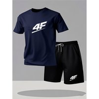 Men's Casual T-Shirt and Shorts Two-Piece Set Relaxed Fit Men's Short-Sleeve Breathable Athletic Set Two-Piece Set