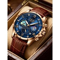 LIGE Casual Men Watch Luxury Leather Waterproof Creative Luminous Dial Quartz Wristwatch Chronograph Military Watch for Men