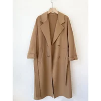 MAX Handmade Double Sided Cashmere Wool Water Ripple Women Coat Female Korean Double Breasted Long Woolen Coat for Women