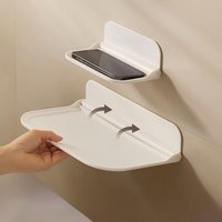 1pc Foldable Wall-mounted Shelf, For Bathroom, Toilet, Kitchen, Bedside, No Drilling Phone Storage, Wifi Router Storage