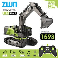 HUINA 1593 1:14 Alloy Remote Control Excavator 2.4G RC Model Car Toy Professional Simulation Construction Vehicle and Accessory