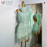 Latin Dance Long Sleeved Dress for Women Customized High-end Full Diamond Tassel Dresses Adult Tango Samba Performance Costumes