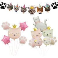 Pet Cat Birthday Party Decoration Banner Balloon Cat Paw Balloon Kids Cat Themed Party Garland Decoration Baby Shower Decoration
