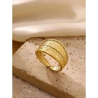 Stainless Steel Textured Stackable Rings For Women Gold Color Geometric Ring Hypoallergenic Wedding Christmas Jewelry Gift
