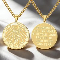 Dawapara Archangel Gabriel Pendant Necklace Double Side Carved Spiritual Protection Amulet Stainless Steel Jewelry
