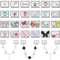 Colorful Zircon Crystal Y2K Butterfly Crown Star Cherry Italian Charm Links Fit 9MM Stainless Steel Bracelet Women DIY Making