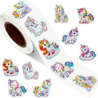 50-500Pcs Laser Unicorn Label Stickers DIY Decoration Stickers 1 Inch Self-Adhesive for Party Gift Bags (8 Styles)