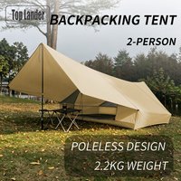 2 Person Ultralight Camping Tent with Large Vestibule, Poleless Trekking Tent Waterproof PU2000mm, WITH 2PCS TREKKING POLES