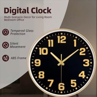 Silent Wall Clock Large Golden Numbers ABS Frame Black Dial Modern Luxury Quartz Clock for Living Room Bedroom Office Home Decor