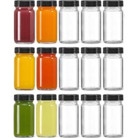 2oz Glass Shot Bottles Black Lids Small Clear Jar for Ginger, Wellness Shot, Juice, Sample, Whiskey - Travel Essentials Bottle