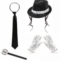 4Pcs/set Retro Star Costume Accessories Kit Performance Sequin Hat, Sunglasses, Gloves and Fake Headset for Adults Cosplay