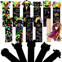 12pcs Random Animal Scratch Bookmarks, Rainbow Magic Scratch Paper Book Marks With Sticks & Ribbons, DIY Craft Gift YMY