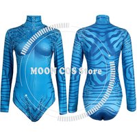 Women’s Blue Alien Print One Piece Swimsuit Jumpsuit, Halloween Party Roleplay Costume