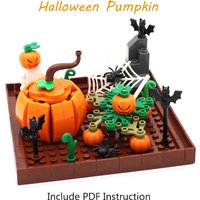 Halloween Pumpkin Scene Model Set Building Blocks with Bat Black Spider Plants Decoration Accessories MOC Bricks Kid Toy Gifts