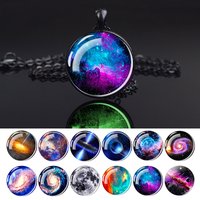 Glowing In The Dark Galaxy Nebula Planet Necklace Black Chain Glass Pendant Necklace Space Jewelry