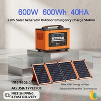600W Portable Power Station 600Wh Solar Generator 220V AC Outlet Outdoor Emergency Battery Pack for RV Camping Travel 40Ah
