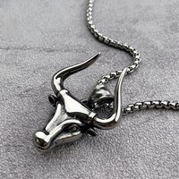 Punk Hip Hop Bullfight Bull Head Pendant Necklace Men Fashion Biker Stainless Steel Bull Head Necklace Jewelry Creative Gifts