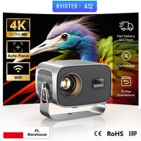 Projektor BYINTEK Mini A12 z systemem Android 13, inteligentny projektor WiFi 6, Bluetooth 5.2, automatyczne ustawianie ostrości, korekcja trapezoidalna, przenośny, 1080P, kino domowe, wideo 4K