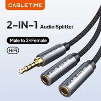 CABLETIME 3.5mm to 2 Female Jack Headphone Splitter Audio Cable 3.5 Jack Aux Cable for Smartphone Headphon Speaker C107