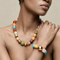 Bohemian Style Women's Bracelet Necklace Set Colorful Acrylic Flat Bead Resin Summer Beach Fashion dopamine Colorful Jewelry