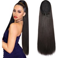 Ponytail Extensions 100% Human Hair With Clip Human Hair Natural Color Straight Human Hair Drawstring Ponytail For Women 1 Piece
