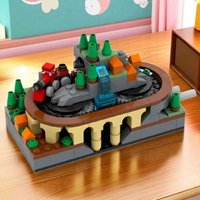 Hand Crank Train Track Building Blocks Set,MOC Decor Ornament,DIY Educational Assembly Stress-Relief Building Brick,Holiday Gift
