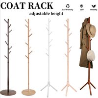 Solid Wood Coat Racks Stand Adjustable Height Clothes Hanger 8 Hook for Home Entryway Clothes Hat Scarves Handbags Rack