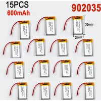 15pcs 902035 3.7V 600mAh Lithium Polymer LiPo Rechargeable Battery Replace Cells For Mp3 DIY PAD DVD E-book Bluetooth Headset