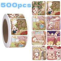 New Arrival 500Pcs/Roll Cute Rabbit Stickers, Kawaii Cartoon Bunny Decals with Scenic & Daily Life Designs for Laptop, Journal
