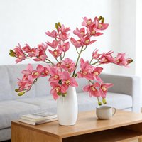 27.6 Inches Artificial Cymbidium Orchid Spray for Home Living Room Wedding Decor Hotel Mall Display Photo Prop