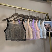 Sommer neue Mesh Diamant Kristall kurze Neck holder Top ab Farbe Diamant sexy innere glänzende taillen lose Tops