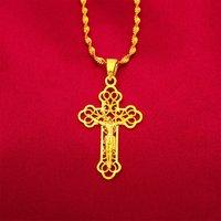 9999 24K genuine gold classic men's and women's dominant cross necklace men's and women's chain cross gold jewelry pendant