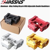 HASSNS Adjustable Aluminum Alloy Dual Bike Stem for Dahon Folding Bike 412/SP8 Black/Red/Silver/Gold Handlebar Mod