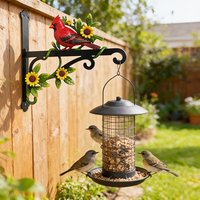 Vibrant Parrot Rose Decor Wall Hanging Bracket, Rust-Proof Iron Plant Hook for Outdoor Garden Bird Feeder Balcony Yard Decor