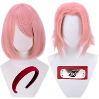 High Quality Anime Haruno Sakura Cosplay Wig Short Pink Heat Resistant Synthetic Hair Anime Cosplay Wigs