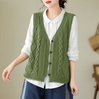 Women's Green Cable Knit Vest 2026, V-Neck Button Down Sleeveless Casual Cardigan Sweater