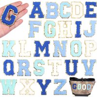 8pcs/lot Cool 26 Letters Towel Embroidery Patch Blue A-Z Self-adhesive Sticker Decoration For DIY Apparel Bag Crafts Accessories