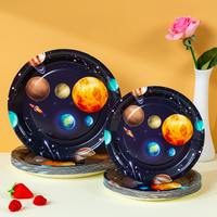 10/25/50pcs Dark Space Planet Disposable Paper Plates, Kids Outer Space Birthday Party Tableware