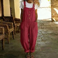 Casual Cotton Linen Suspender Jumpsuit Women Sexy Off Shoulder Pocket Sleeveless Romper Fashion Button Solid Loose Long Playsuit