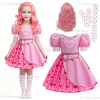 Children's Clothing Rise Red Queen Cosplay Costume Bridget Pink Dress with Accessory Girls Summer Dress Birthday Gift Carnival