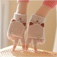 AliExpress NONE Winter Women Knitted Gloves Thick Woolen Female Mittens Cute Flip Fingerless Exposed Finger Girl Gloves for Cycling Hand Warmer