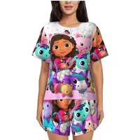 Gabbys Dollhouse Nordic Gabby Cat Pandy Paws Round Neck Short Sleeves Nightdress for Sleeping Women Loose Pajama Set Short Pants