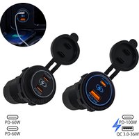 12V/24V Car USB Mounting Socket PD 100W 60W Dual Type-C & Type-A 36W Fast Charger Power Adapter for Toyota RV Boat Truck Camper