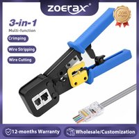ZoeRax RJ45 Crimper for Pass-Through/EZ RJ11/RJ12/RJ45 connectors Cutter Stripper CAT5e/CAT6 Network Cable Wire Crimping Tool
