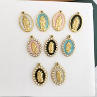 Virgin Mary Pendant Charm for Necklace Cubic Zirconia Pearl Stainless Steel 18K Golden PVD Plated Waterproof White Black Pink