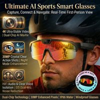 2026New AI Smart Glasses ChatGPT 1200P Camera 30MP Anti-shake Cycling Video&Photo Sport Sunglasses DualMic 4GB Windproof Goggles