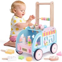 Wooden Baby Walker with Wheels Ice Cream Cart Baby Activity Center Learning Push Walker for Toddlers Sorter Toy Newborn Gift