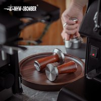MHW-3BOMBER 51/58mm Espresso Tamper with Stainless Steel Base Vintage Wood Handle Coffee Press Tools Home Barista Accessories